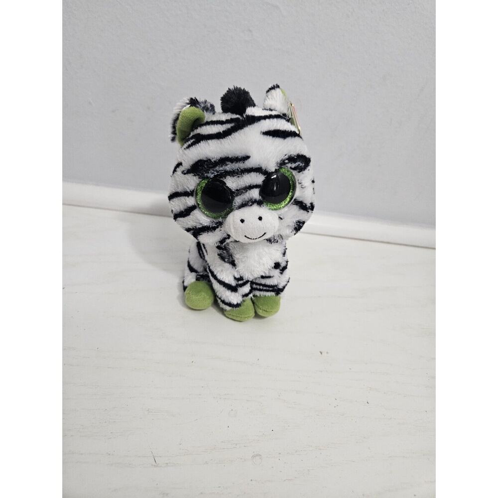 Ty Beanie Boos Zig Zag‎ Zebra Plush Black White Green Big Solid Eyes 2011